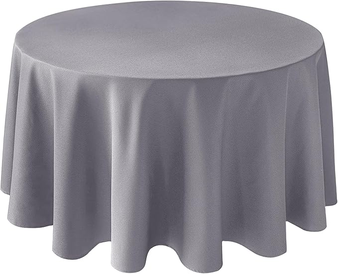 Biscaynebay Textured Fabric Round Tablecloths 90", Silver Grey Water Resistant Table Cloths Circle Folding Table Covers Linen for Dining, Kitchen, Wedding & Parties etc.