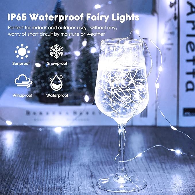 Minetom 6 Pack Fairy Lights Battery Operated String Lights - 7ft 20 LED Waterproof Silver Wire Firefly Lights Waterproof for DIY Crafts Wedding Décor Table Mason Jars Party, White