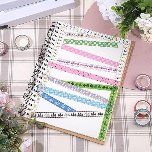TaoBary 33 Rolls Holiday Plaid Washi Tape, 15 mm Seasonal Washi Tape Set Bohemian Colorful Vintage Cute for Card Wrapping Craft(Cute Style)