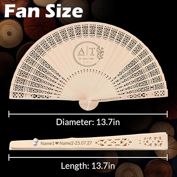 100 PCS Custom Fans Personalized Folding Fans for Line Dancing Wooden Hand Fan Wedding Favors Bulk Fans for Guests Party Event Use (Style06)