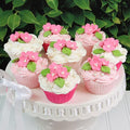 Edible Cake Toppers: Small Pink Gumpaste Flowers and Leaves, 72 Pieces
