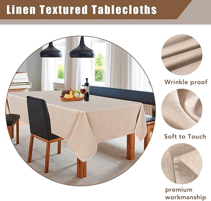 Fitable Faux Linen Tablecloth Square Wrinkle Resistant Fabric Neutral Table Cloth, Indoor Outdoor Table Cover for Kitchen Dining, Birthday Party, Farmhouse (Beige, 54 x 54 Inch)