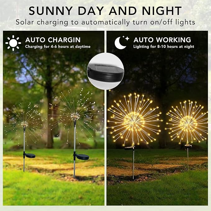 String Lights Solar Firework Lights 8 Pack, 200 LEDs, Warm White