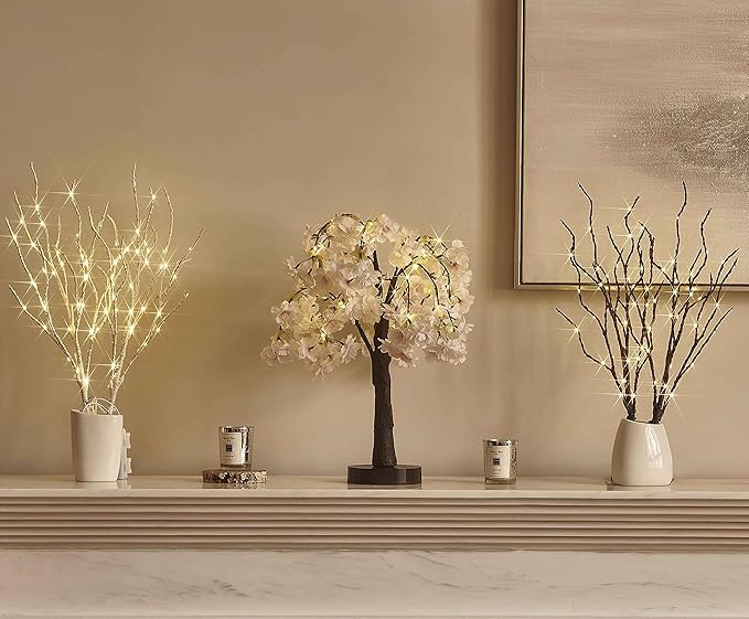 Birchlitland Lighted Birch Branches with Timer Battery Operated 18IN 70L Warm White LED Fairy Lights, Artificial Decorative Branch Lights for Home and Holiday Decoration Indoor Outdoor