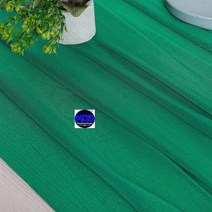 MDS 20 Pack 10ft Chiffon Table Runner 29 x 120 Inches Sheer Wedding Runner Romantic Rustic Table Runner for Wedding Decorations, Birthday Parties, Bridal Shower Party Arch Decor - Emerald Green
