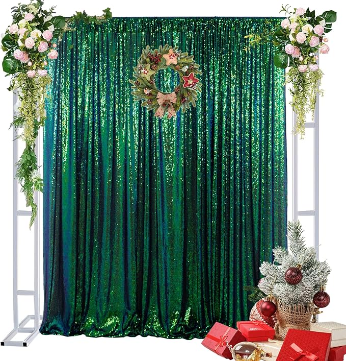 Sequin Backdrop Curtain 10x10 Ft Colorful Green 1 Panel Party Decor