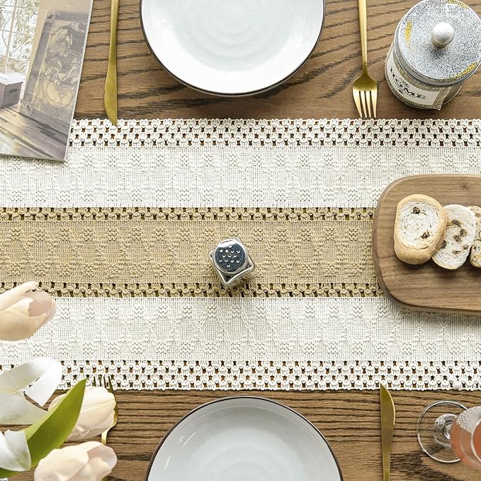 Artoid Mode Burlap Brown Farmhouse Rustic Table Runner, Seasonal Holiday Hollow Kitchen Dining Table Decoration for Home Party Decor 12x60 Inch