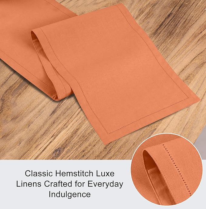 Ruvanti Linen Table Runner 90 Inches, Classic Hemstitch, Washable, Reusable, Non-Slipping, Stain Resistant- Perfect for Parties, Weddings, Dinners, Thanksgiving, Christmas, Indoor use – Orange