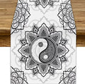 Yin Yang Table Runner, Bohemian Mandala Vintage Black White Traditional Oriental Floral Print Table Runner for Home Kitchen Dining Table Wedding Party Decor, 13x90inch
