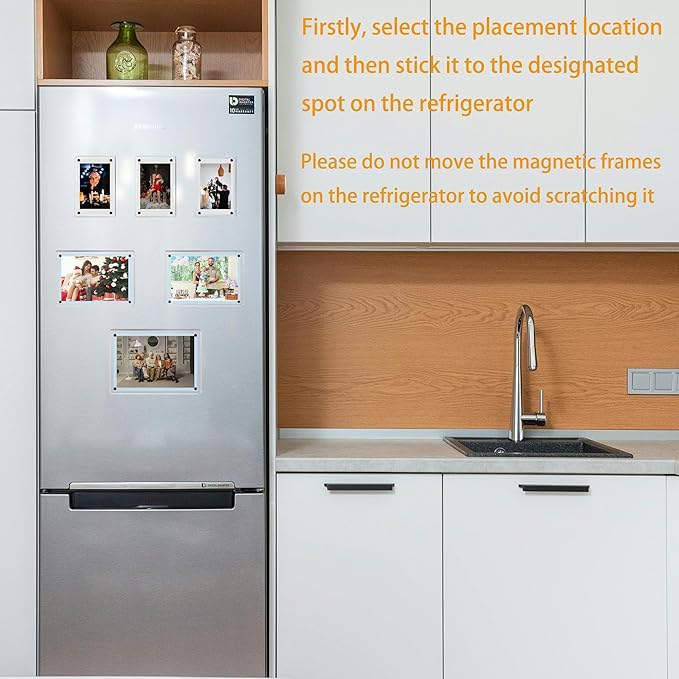 3 Pack acrylic fridge magnetic frame 6X4 Inch refrigerator photo magnet frames clear picture frames magnetic photos Display frame Double-Sided acrylic magnet frames(3pcs clear, 4x6 inch)