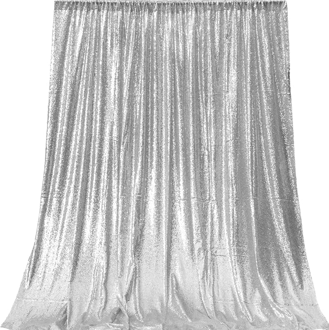 JYFLZQ Silver Sequin Backdrop Curtains 10ft x 10ft 1 Panel Glitter Photo Booth Backdrops Sparkly Photography Background Drapes for Parties Wedding Bridal Showers