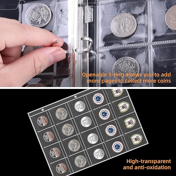 Coin Collection Book for Collector,260 Pockets Fireproof Coin Collection Holder Album,Coin Collection Organizer Storage Box Case Album for 20/25/ 27/30/ 38mm Coins,Blue