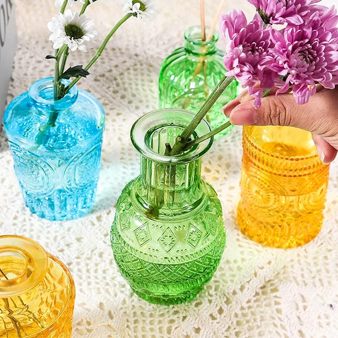 Color Bud Vases in Bulk -Glass Colorful Bud Vase Set Small Flower Glass for Centerpieces,Mini Vintage Style for Rustic Wedding Decorations, Holiday Party Table Flower Decor (20 Colors)