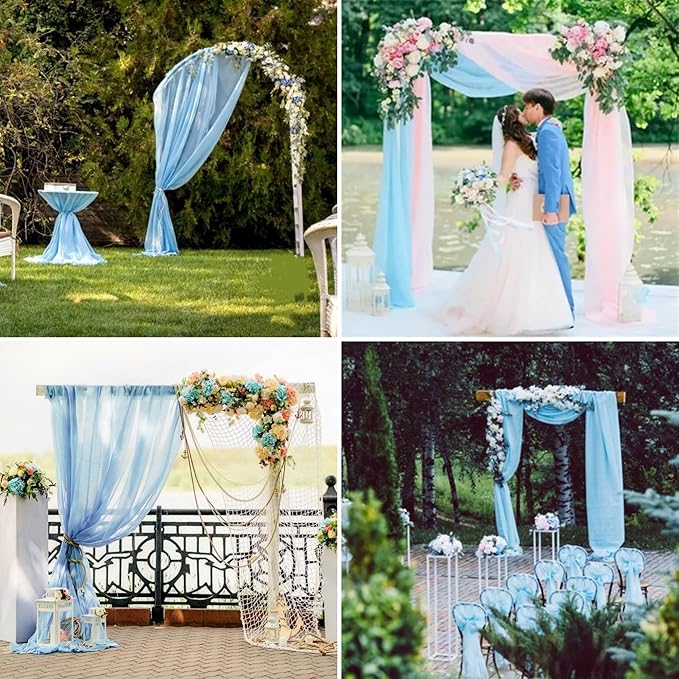 8 Panels Wedding Arch Draping Fabric 28"x20Ft Wedding Arch Drapes Chiffon Fabric Drape Sheer Backdrop Curtain for Nuptials Party Swag Ceremony Birthday Arbor Drapery Reception Ceiling Décor(Baby Blue)
