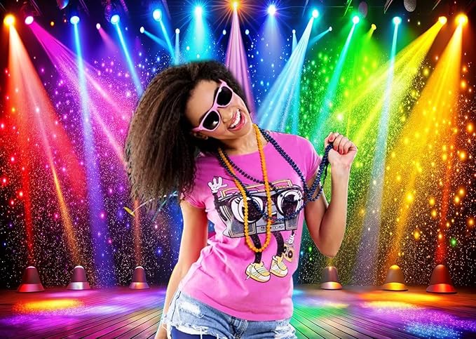 LTLYH 7x5ft Fabric Disco Rainbow Stage 70s 80s 90s Backdrop Vintage Lights Photography Background Rock Music Club Neon Glow Party Decorations Photo Banner 312