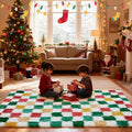 Area Rug 6x9 Plaid Holiday Rug in Red, Green, White and Gold