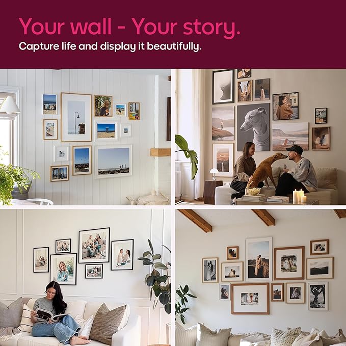 Mixtiles Official - Custom Photo Tiles - Personalized Printed Photos - Magnetic Wall Frames - Adhesive Sticker, No Nails - Various Sizes and Frames - offbeat-set-5-Tile - Oak Frame