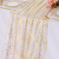 LOMOHOO 10 Ft Gold Table Runner, Golden Sheer Sequin Table Runners 120 Inches Long Glitter Metallic Foil Lace Fabric Table Decor for Birthday Party Wedding Anniversary Centerpiece (3pcs)