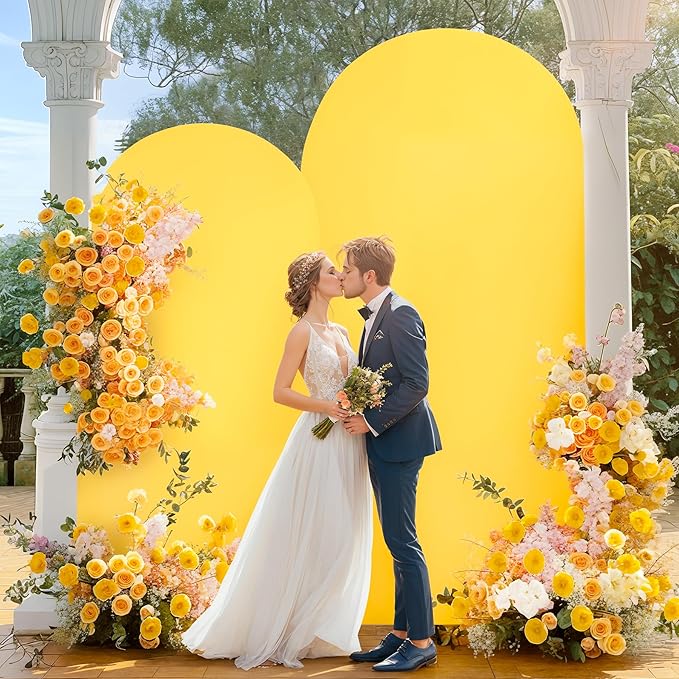 6FT Yellow Arch Backdrop Cover - Polyester Fitted Wedding Arch Stand Covers Round Top Chiara Arch Backdrop Cover for Birthday Party Banquet Photo Background Decoration