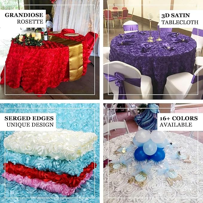 Efavormart 120" Wholesale Round Table Cover Blush Grandiose Rosette 3D Satin Tablecloth for Wedding Party Event Decoration