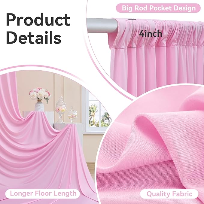 50ftx12ft Wrinkle Free Pink Backdrop Curtain, 10 Panels 12FT Height Pink Wedding Backdrop Drapes, Silky Polyester Back Drop Cloth for Birthday Photography Background Party Backdrop Draping