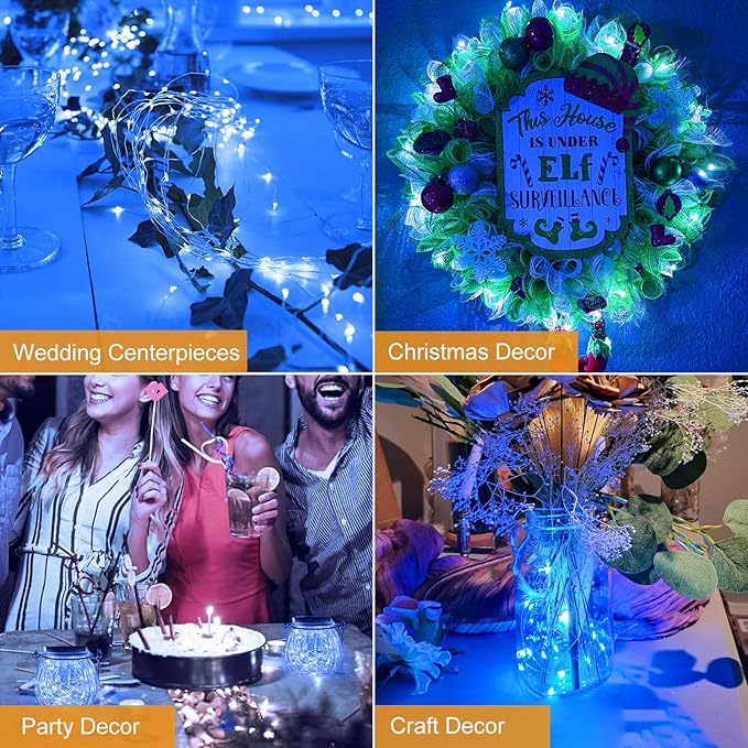 btfarm 30 Pack Fairy Lights Battery Operated [3 Modes], 7ft 20 Led Twinkle Lights String Lights Waterproof Bulk Small Mini Silver Wire for Mason Jars Vases Wedding Table Centerpiece, Blue