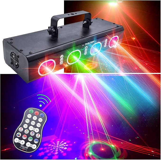 Stage Lights, Black Rectangular DJ Party Lights with RGB and Laser Effects