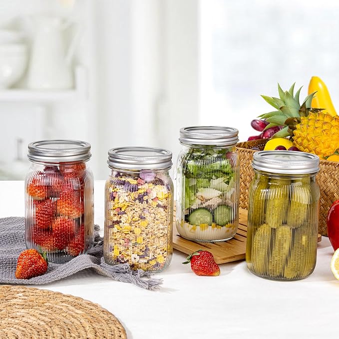 MirthMood Wide Mouth Mason Jars 32 oz with Lids, Canning Jars with Metal Airtight Lids, Quart Mason Jars for Fermenting, Pickling, Freezing, Preserving, Meal Prep, Jar Décor[2 Pack]