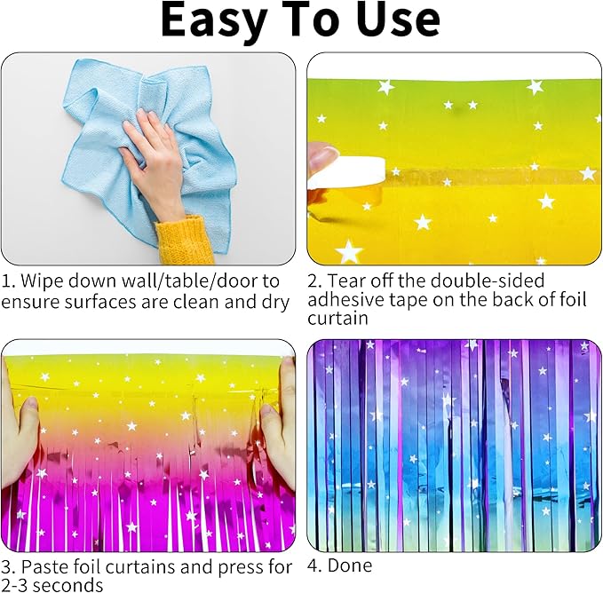 Streamers 4 Pack Sparkly Rainbow Metallic Backdrop, 3.2 x 8.2 FT