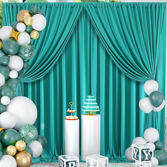 Turquoise Backdrop Curtain Set - 8 Panels, Wrinkle-Free, 40 ft x 10 ft