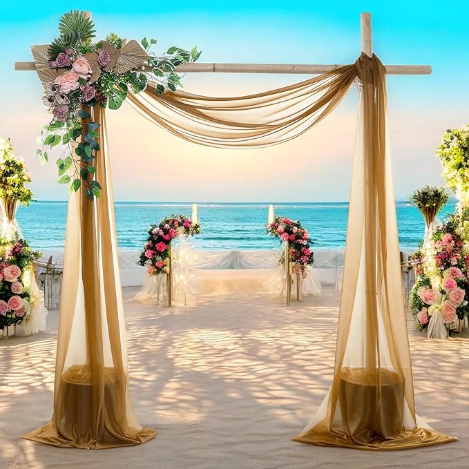 MDS Halloween Chiffon Draping Fabric - 1 Panel, 30" Wide x 30ft Long - Sheer Spooky Arbor & Canopy Drapery for Haunted House Backdrops, Party Ceilings, DIY Costumes & Themed Events - Mocha