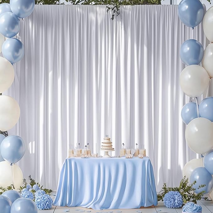50ftx15ft Wrinkle Free White Backdrop Curtain, 10 Panels 15FT Height White Wedding Backdrop Drapes, Silky Polyester Back Drop Cloth for Birthday Photography Background Party Backdrop Draping