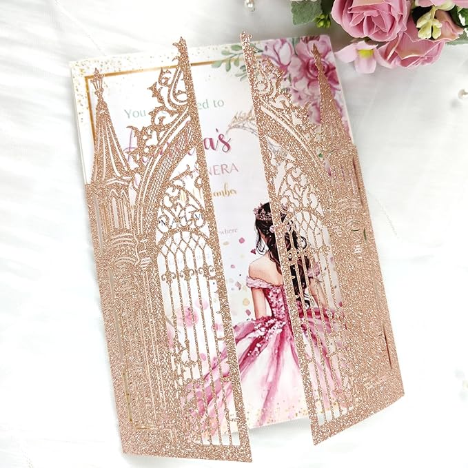 20PCS Laser Cut Wedding Invitations,Wedding Invitation Card Pocket,Quince Invites,Sweet 16 Invitations,Quinceanera Invitations,Laser Cut Invitations For All Occasions