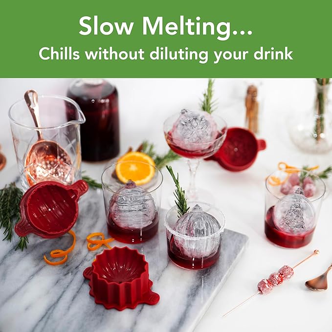 Ice Cube Molds, 4 Holiday Ornament Shapes with Silicone Lids