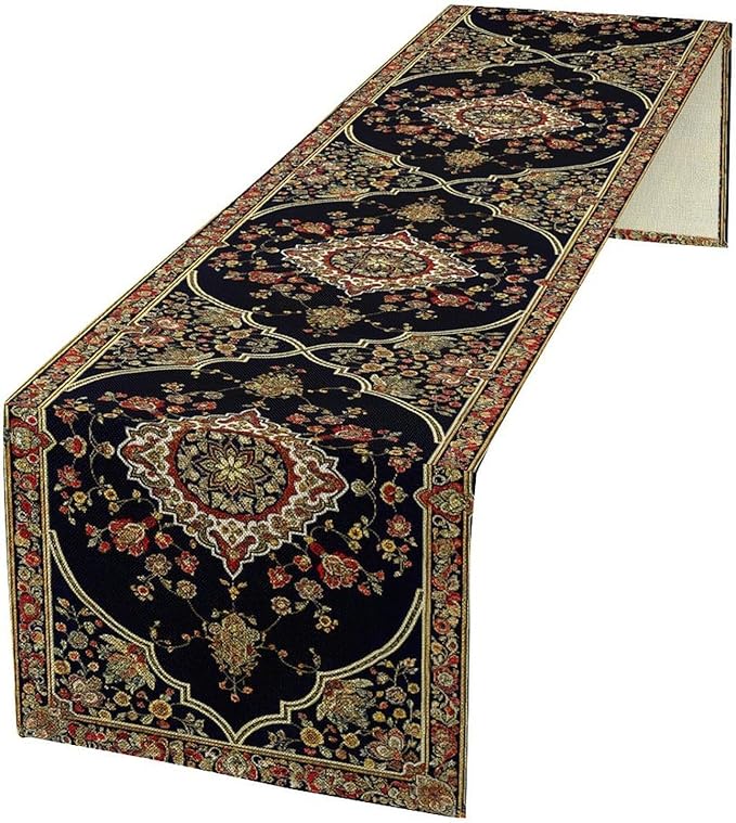 Vintage Boho Floral Table Runner, Rustic Country Farmhouse Black Bohemia Flower Pattern for Home Kitchen Table Decor Dining Cafe Room Wedding Party Decor 13x60in