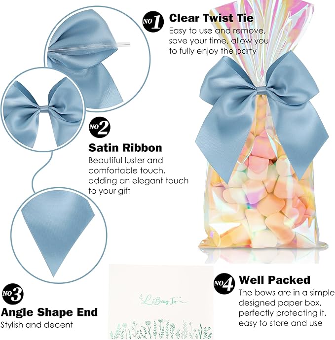 Gift Wrap Bows, 24 Pack 5 Inch Satin Polyester Bows with Twist Ties