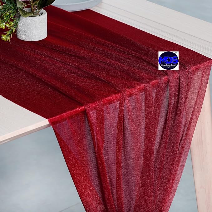 MDS 15 Pack 10ft Chiffon Table Runner 29 x 120 Inches Sheer Wedding Runner Romantic Rustic Table Runner for Wedding Decorations, Birthday Parties, Bridal Shower Party Arch Decor - Apple red