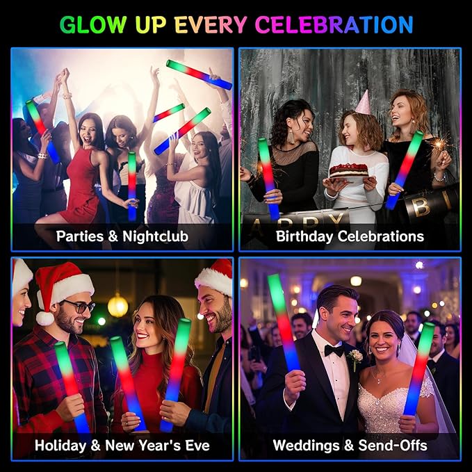 AOWDIAO 45 Pcs 16″ Foam LED Glow Sticks, 3 Light Up Modes, Party Favors for Wedding, Festival & More