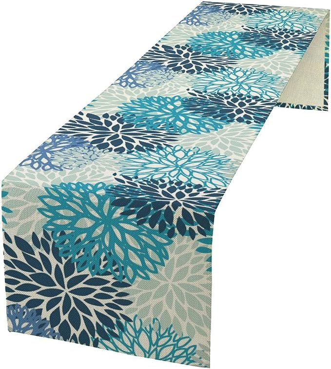 Floral Table Runner,Blue Flowers Print Spring Summer Table Cloth Kitchen Dining Table Home Party Decoration 13x36 Inch