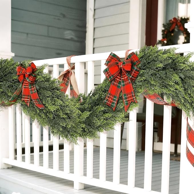 5FT Real Touch Cedar Garland - Artificial Christmas Garland Fake Green Faux Thick and Lush Pine Needles Garlands for Table Fireplace Mantle Holiday Home Indoor Outdoor Decor (2PCS)
