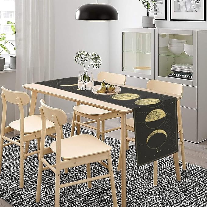 Sun Moon Table Runner, Mysterious Universe Milky Way Interstellar Space Western Traditional Elements able Runner for Party Living Room Home Kitchen Dinner Table Runner 13x70 Inch