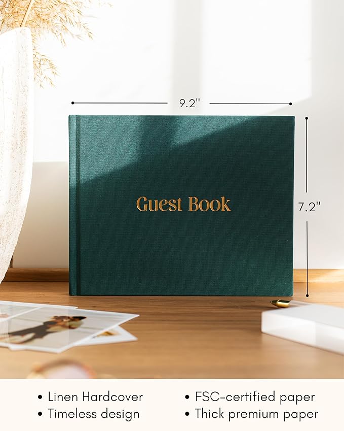 Linen Hardcover Wedding Guest Book with Lined and Blank Pages