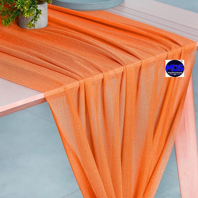 MDS Halloween Chiffon Table Runner - 5 Pack, 29 x 170 Inches, 14ft Each - Sheer Spooky Table Runners for Haunted House Parties, Trick-or-Treat Tables, Witchy Décor, Wedding & Events - Orange