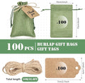 Gift Bags - Army Green Burlap Drawstring Favor Bags, 100 Count