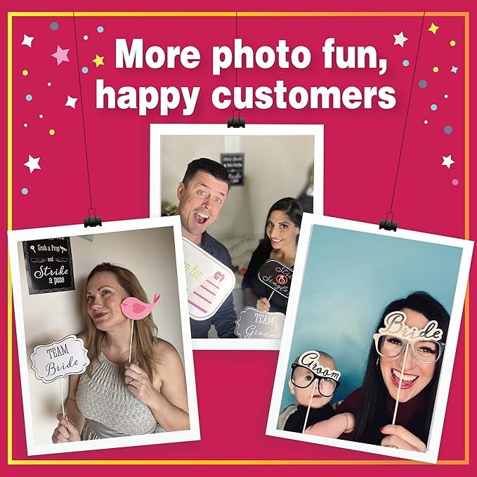Paper Wedding Photobooth Props, 30 Pieces with Real Glitter and 8x10 Sign