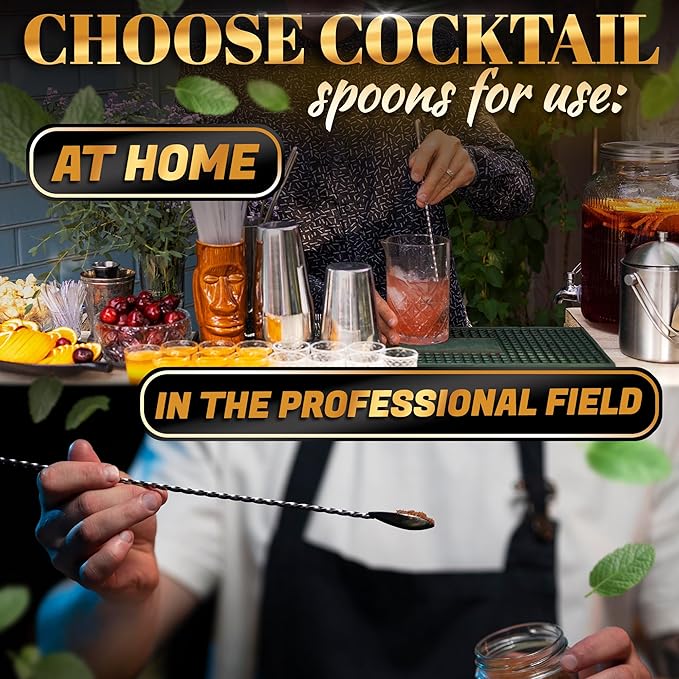 8 Pcs Bar Spoon Cocktail Mixing Spoon – 12'' Stainless Steel Cocktail Stirrers for Drinks, Polished Surface, Easy to Clean – Useful Bar Spoons for Professional and Home | Caviar Spoons