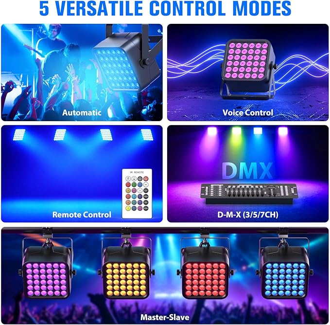 Rechargeable Par Can Lights, 72W RGB 5200mAh Uplights Battery Powered Stage Light, Wireless DJ Lights Sound Activated with Remote & DMX Control for Festivals, Weddings, Bars, Churches, DJ (8 Packs)