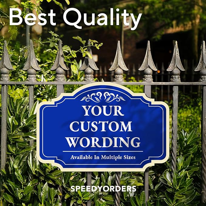 Custom Decorative Outdoor Metal Sign - Personalized Aluminum Driveway Sign, Waterproof, Made in USA - Design 2 Blue Steel 14x10 In