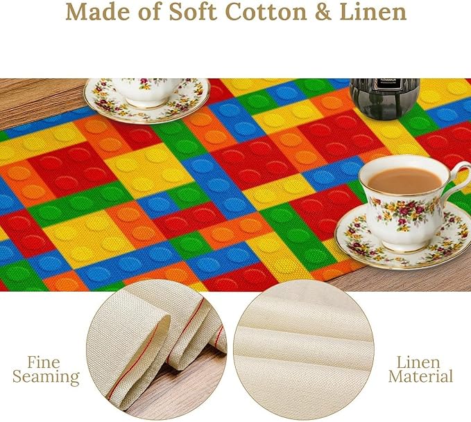 Building Blocks Table Runner Funny Celebration Party Birthday Party for Kids Teens Table Runner for Kitchen Picnic Home LivingRoom 13x70 Inch