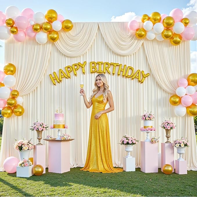 Champagne Backdrop Curtain Set, 8 Panels, Wrinkle-Free Fabric